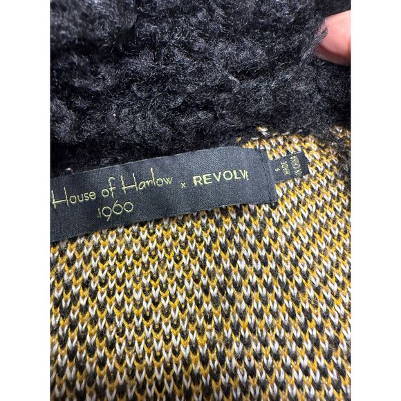 House of Harlow x REVOLVE Long Knit Coat Faux Fur Collar Cuffs Black Gold S - Picture 5 of 8